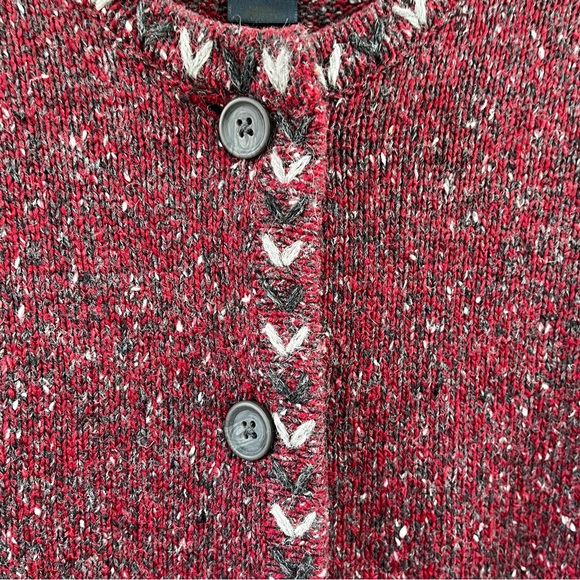 WOOLRICH Ruby Red Grey Button Up Cardigan Sweater L - Picture 6 of 9